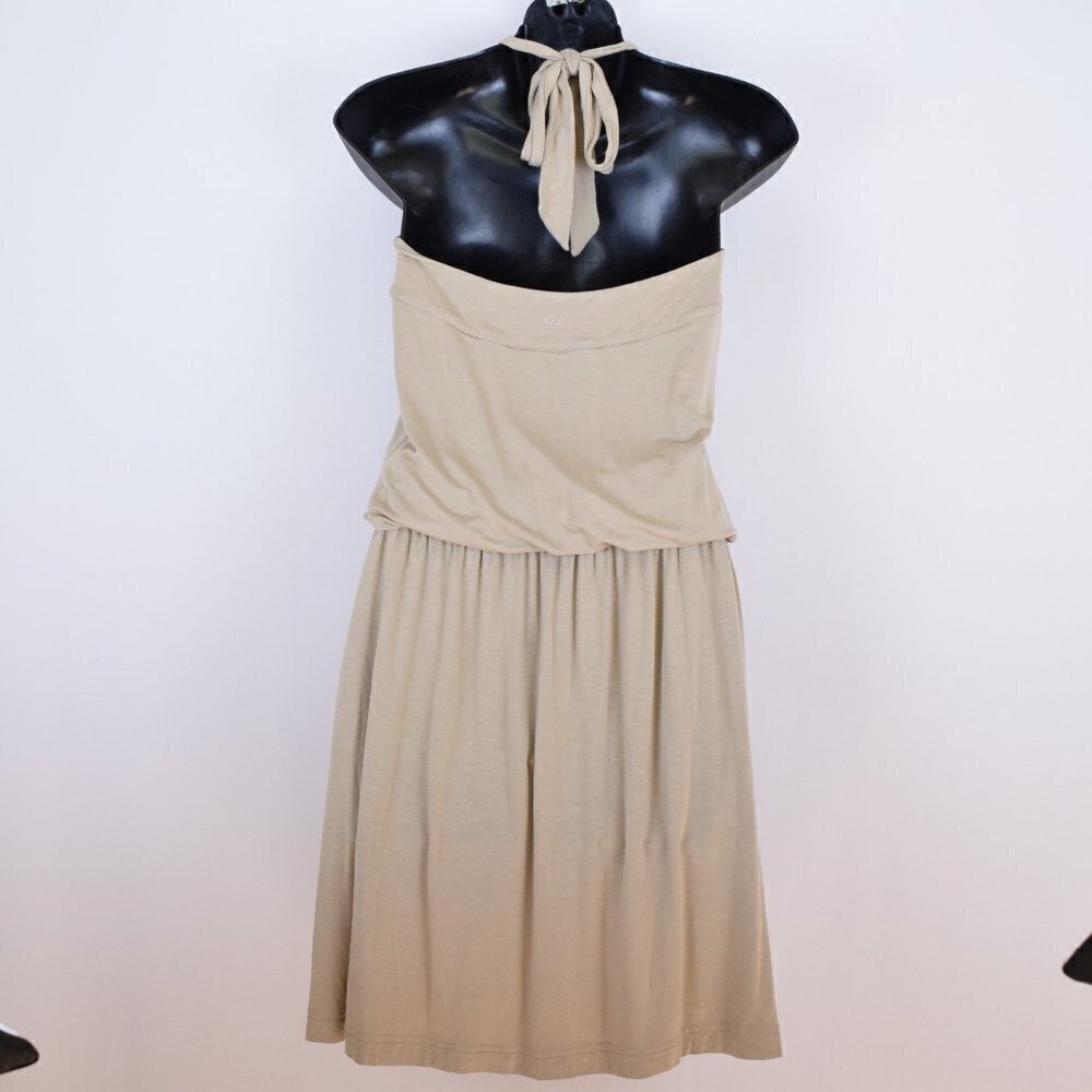 Escada Sport Tan Embroidered Halter Mini Dress 4 Jersey Knit Studded - Picture 2 of 9